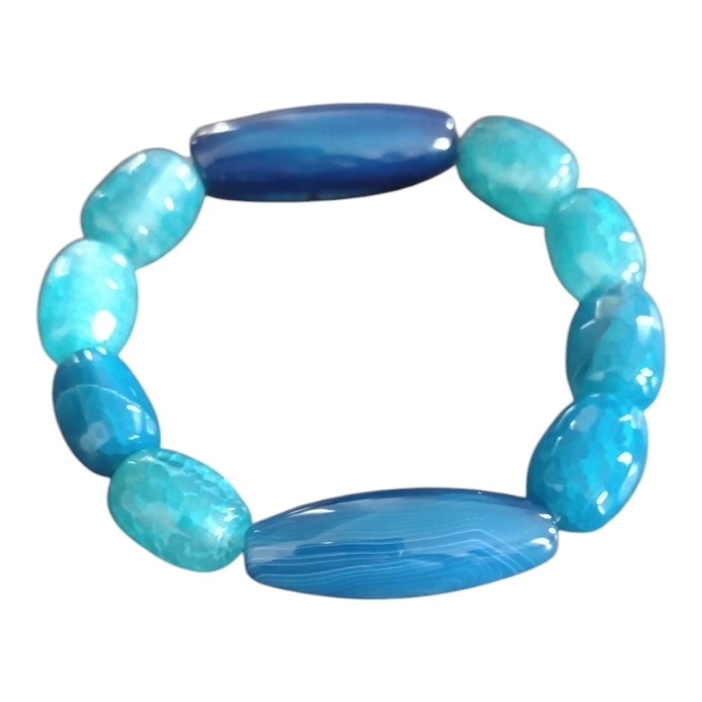 Blue Dragon's Veins Agate Beaded Stretch Bracelet - Picture 2 of 3